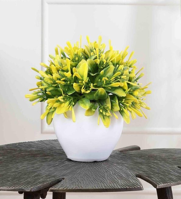 Artificial Plant with Yellow Oar Shaped Leaves with Pot