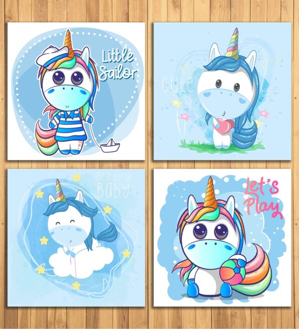 Baby Unicorn Wall Panels in Blue colour