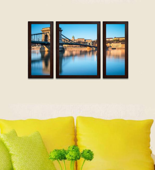 Beautiful Bridge View MDF Set of 3 Wall Art Print