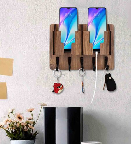 Beige 2 Pocket Mobile Stand With Key Holder