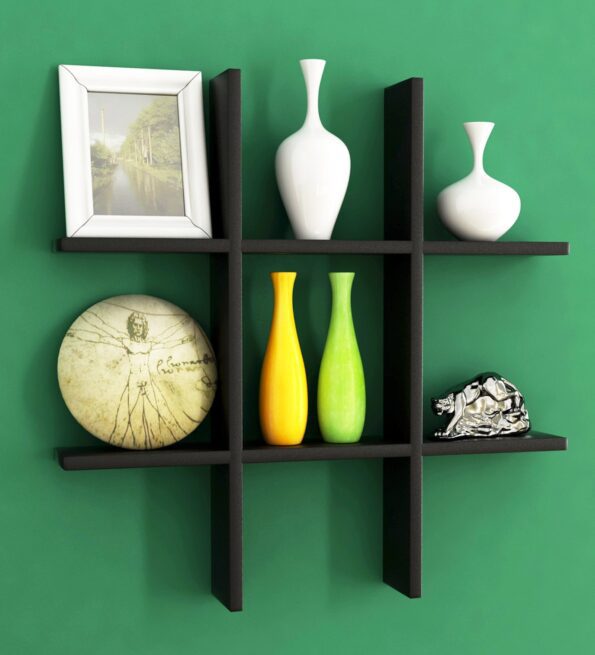 Engineered Wood Wall Shelf in Black Colour