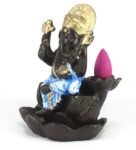 Blue Lord Ganesha Smoke Backflow Cone Incense Holder Decorative Showpiece