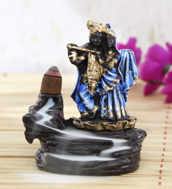 Blue Lord Krishna Smoke Backflow Cone Incense Holder Decorative Showpiece