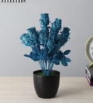 Blue Spray Painted Spiral Rose Plant with Pot