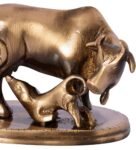 Brown Brass Kamdhenu Cow and Calf Sculpture