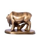 Brown Brass Kamdhenu Cow and Calf Sculpture