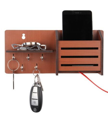 Brown Mdf Side-Shelf Pocket Key Holder