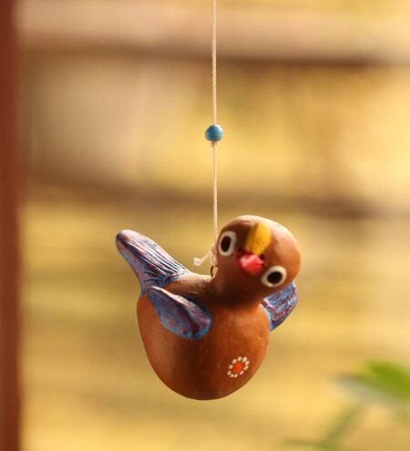 Brown Terracotta Chirping Cuckoo Handmade Garden Decorative Artificial Bird