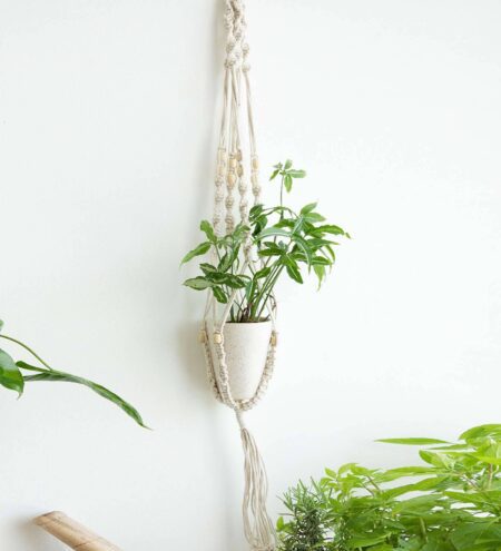 Cream Beads Knotted Cotton Boho Rope Macrame Plant Holder