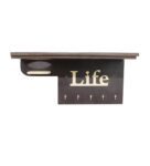 Engineered Wood “Life” Wall Shelf With 5 ‘S In Wenge Colour Key Holder