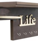 Engineered Wood “Life” Wall Shelf With 5 ‘S In Wenge Colour Key Holder