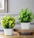 Green Polyester and Plastic Artificial Plant with Green and Yellow Daisy with Pot
