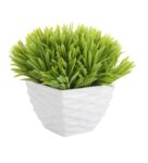 Polyester And Plastic Green And With Thin Green Leaves With Pot Artificial Plants