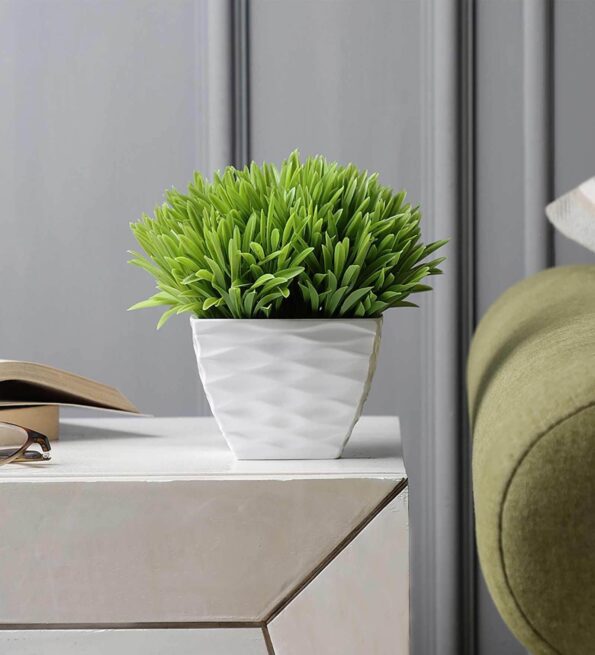 Polyester And Plastic Green And With Thin Green Leaves With Pot Artificial Plants