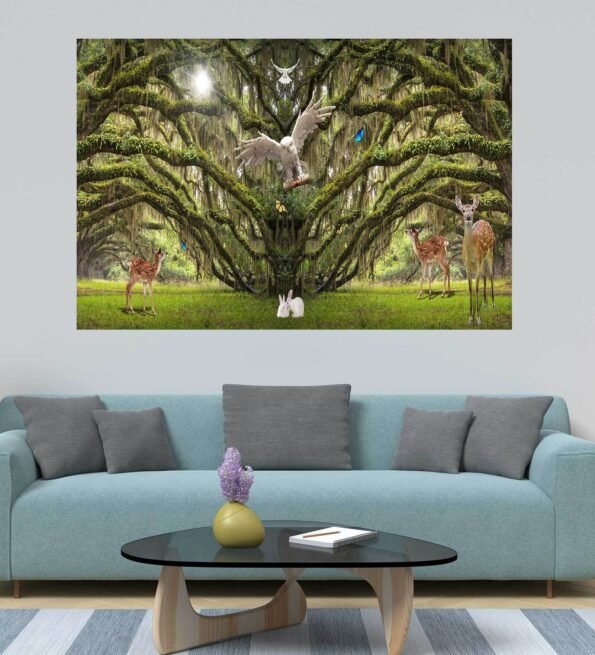 Forest Mystic Trees Self Adhesive Wall Poster for Home Decor(Vinyl 24 x 36 Inch)