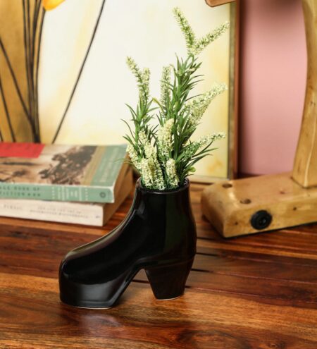 Glazed Black Ceramic Shoe Heel Shape Planter Pot