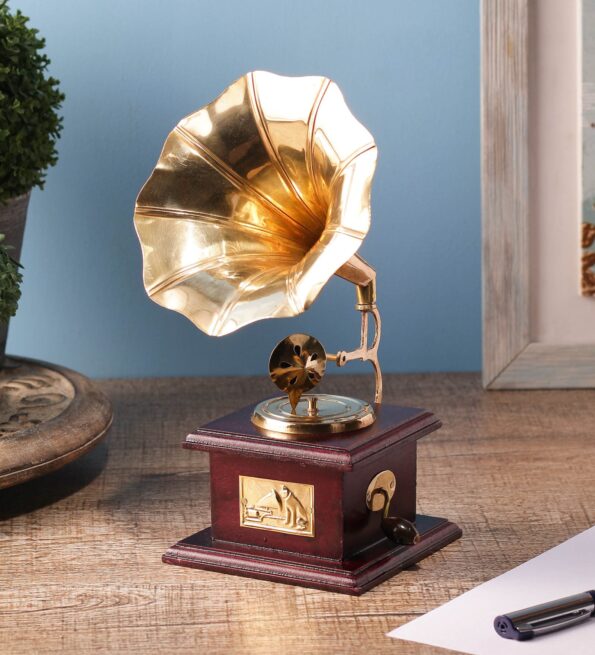 Gold Brass Brass & Wood Gramophone