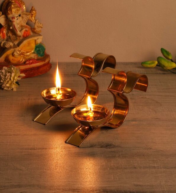 Gold Brass Om Akhand Brass Diya