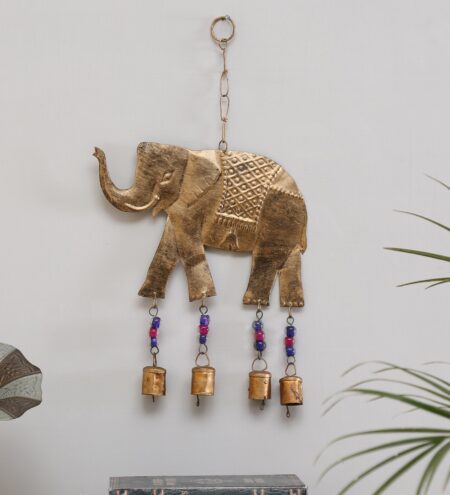 Gold Metal Elephant Hanging Bell