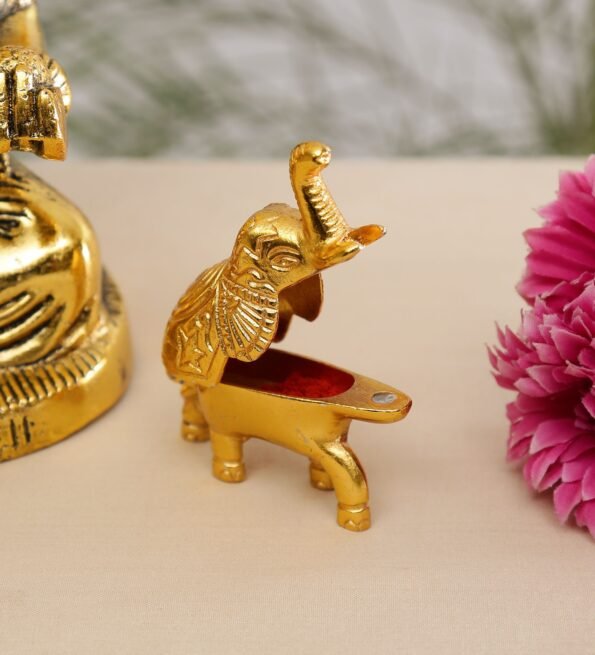 gold metal elephant shape haldi kumkum holder by handicrafts paradise gold metal elephant shape ha