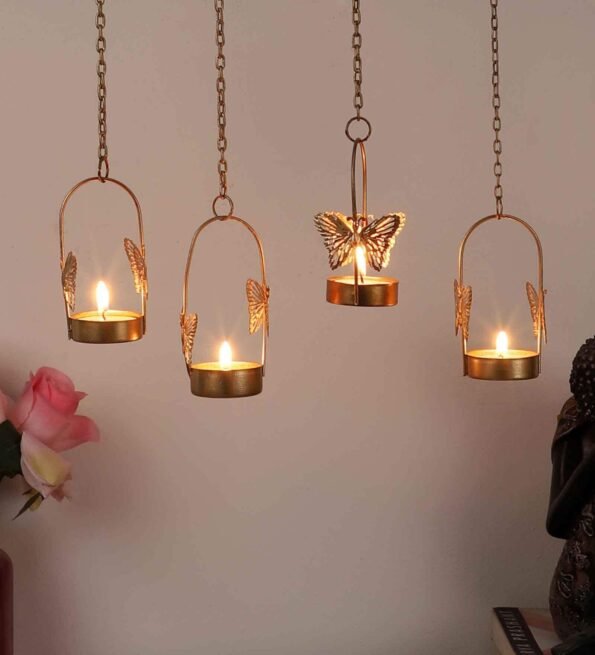 Gold Metal Hanging Tea Light Holder Set Of 4