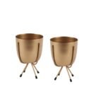 Gold Table Top Planter With Stand Set Of 2