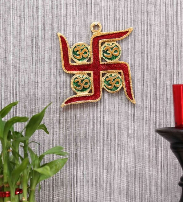 Golden Aluminium Swastik Hanging Religious Idol