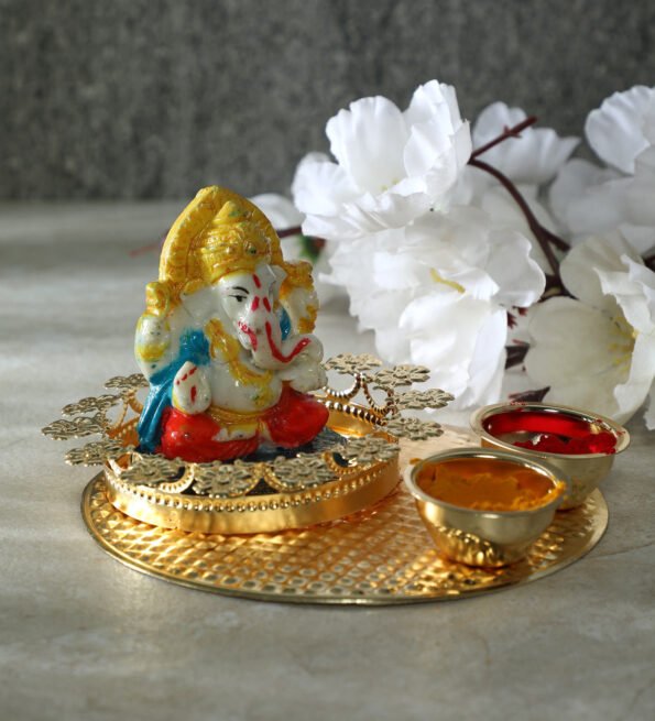 Golden Metal Ganesha Haldi Kumkum Box