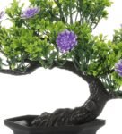 Green Plastic & Polyester Artificial Bent Bonsai Tree with Pot