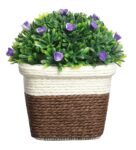 Green Plastic Dark Purple Flowers Artificial Plant with Pot