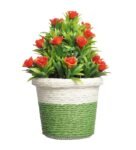 Green Plastic Orange Roses Artificial Plant with Pot