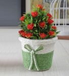 Green Plastic Orange Roses Artificial Plant with Pot