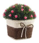 Green Plastic Pink Flowers Artificial Plant with Pot