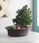 Green Shoe Horn Shaped Tree With Oar Shaoed Green Leaves Artificial Bonsai Plant with Pot