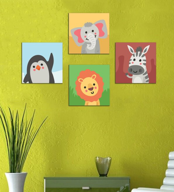 Mdf Hello Animals Wall Panel In Multicolor