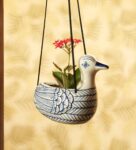 Indigo Blue & White Ceramic Indigo Chevron Duck Handpainted Hanging Planter