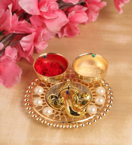 Golden Metal Decorative Ganesha Haldi Kumkum Holder