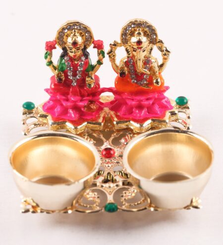 Multicolour Metal Lakshmi Ganesh Haldi Kumkum Holder