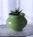 Light Green Ceramic Matki Shape Table Top Planter Pot