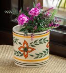 Multicolour Ceramic Ethnic Lily Handpainted Desk Pot