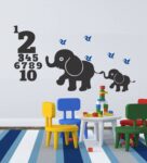 Multicolour Pvc Vinyl Cute Elephant With Numbers For Kids Wall Sticker