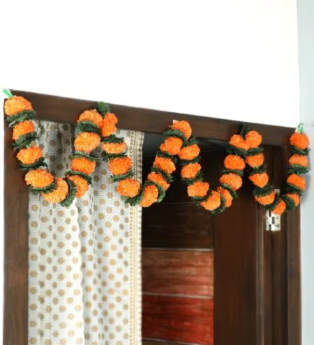 Orange Plastic Marigold Floral Door Hanging