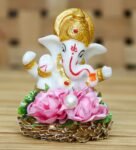 Pink Metal Lord Ganesha Idol on Decorative Handcrafted Plate