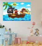 Pirate and Happy Kids Self Adhesive Wall Poster for Home Decor(Vinyl 24 x 36 Inch)