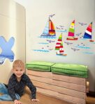 Pvc Wall Stickers Beautifuls Boats In Sea And Birds