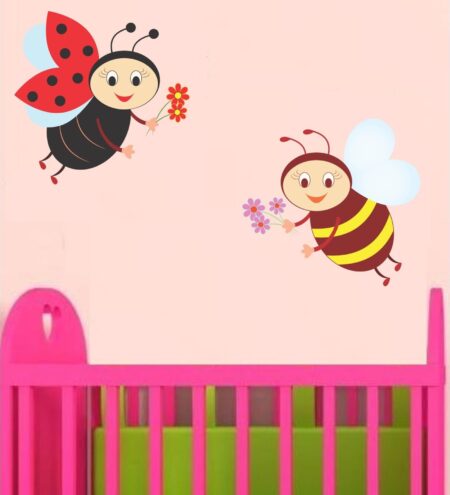 Pvc Wall Stickers Cute Honey Bees With Flowers