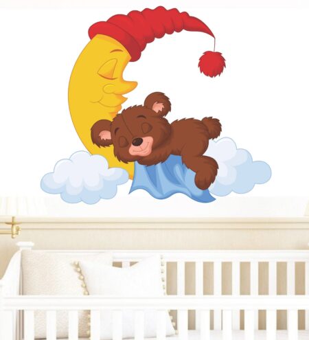 Pvc Vinyl 27 X 24 Inch Cute Teddy Bear Sleeping On Moon Wall Sticker