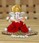 Red Metal Lord Ganesha Idol on Decorative Handcrafted Plate