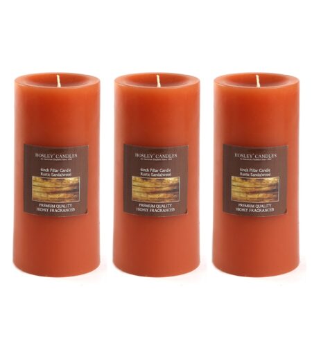 rustic sandalwood 6 inches pillar candles by hosley set of 3 rustic sandalwood 6 inches pillar can pxr5iu