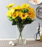 Yellow Fabric & Plastic Garabara Decorative Artificial Flowers